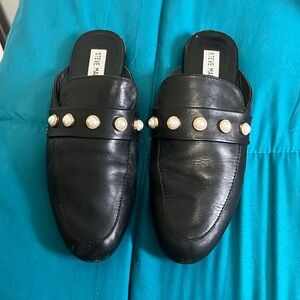 Steve Madden black mules with faux pearls